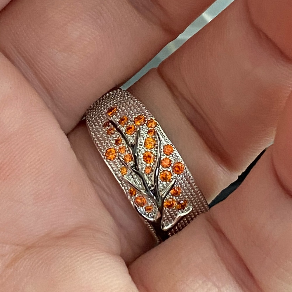 New 925 Silver Beautiful Tree Orange Crystal Ring - Picture 2 of 3
